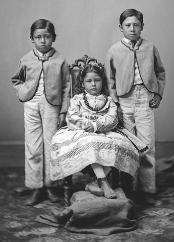October 1876 portrait of Albert Ah Lina, Eirena Jane and Appo Louis Hocton from the W E Brown Collection