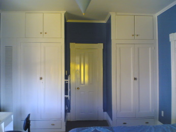 photo of the Blue Room upstairs on the first floor at the North East corner of Amber House showing the entrance to the 
en-suite shower room/WC.