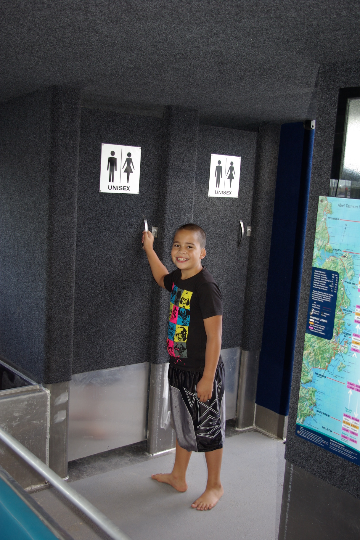 The two comfortable unisex toilets on our Scud and Stroll catamaran.